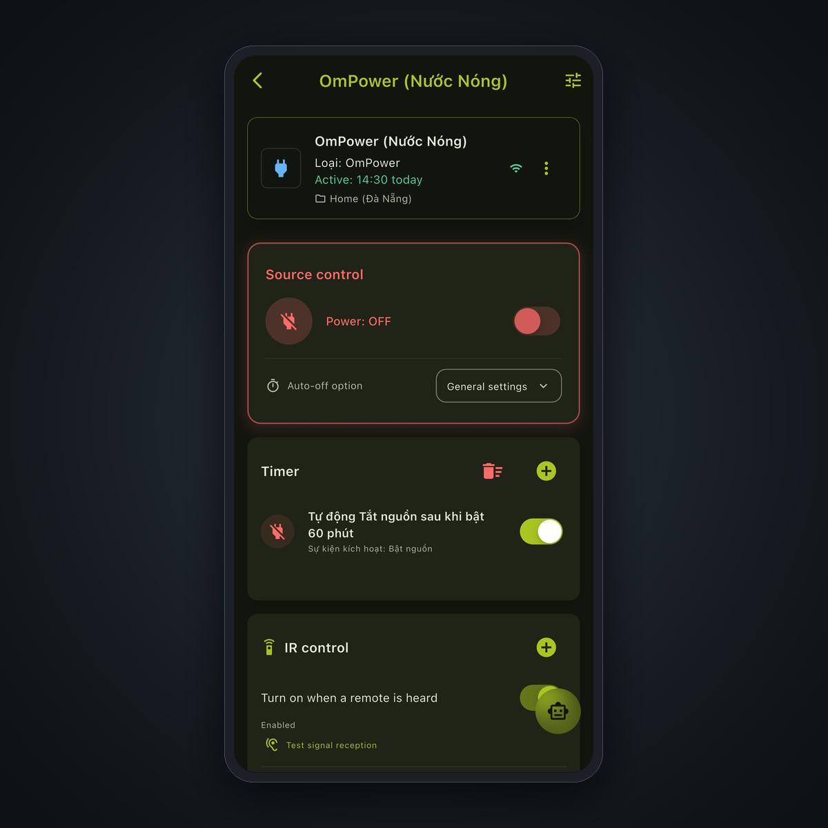 OmPower - Giao diện điều khiển